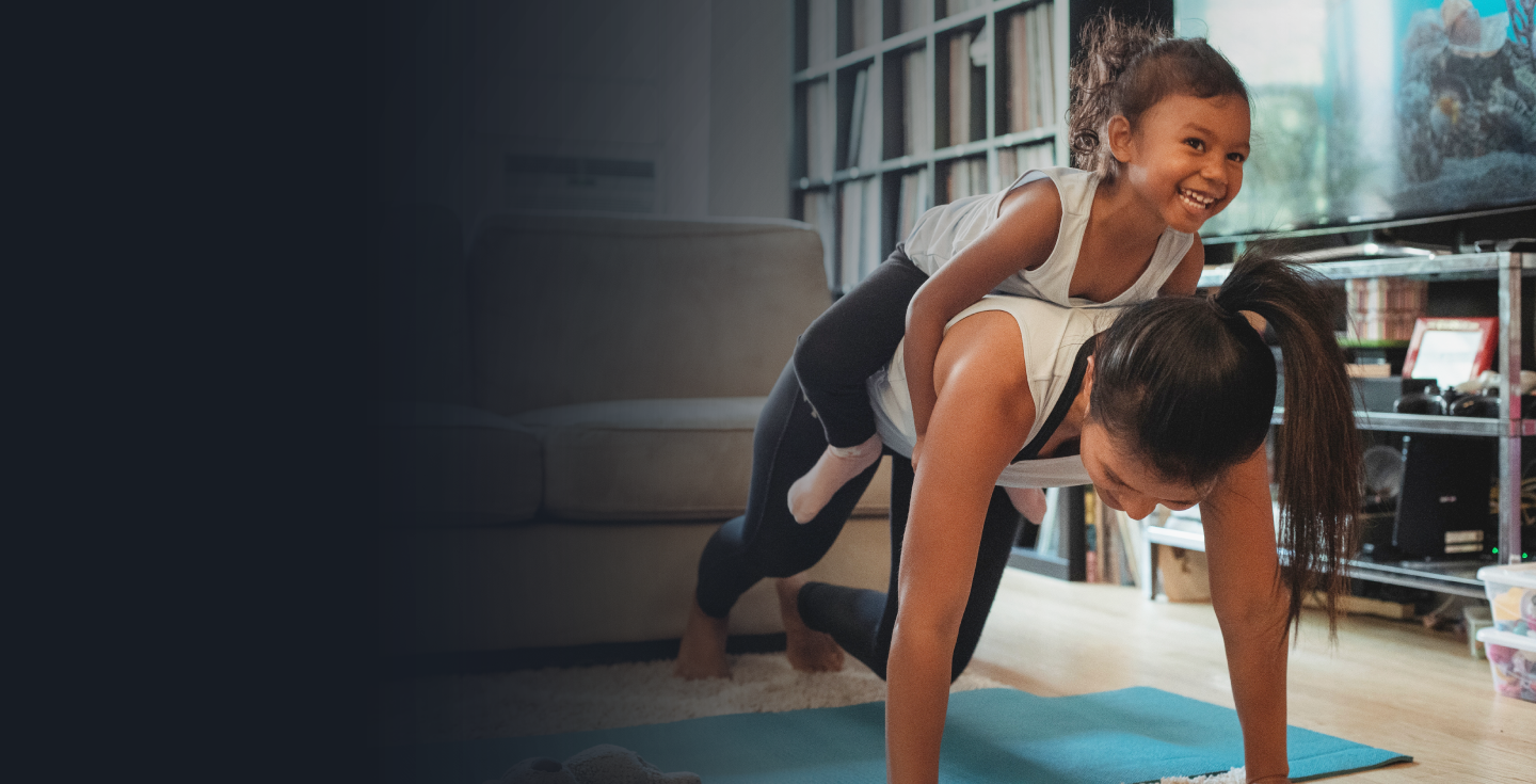Mom exercising with child